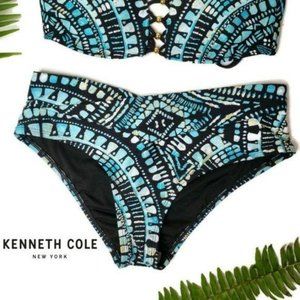 Kenneth Cole NWOT mosaic blue black green high waist bikini bottom size small